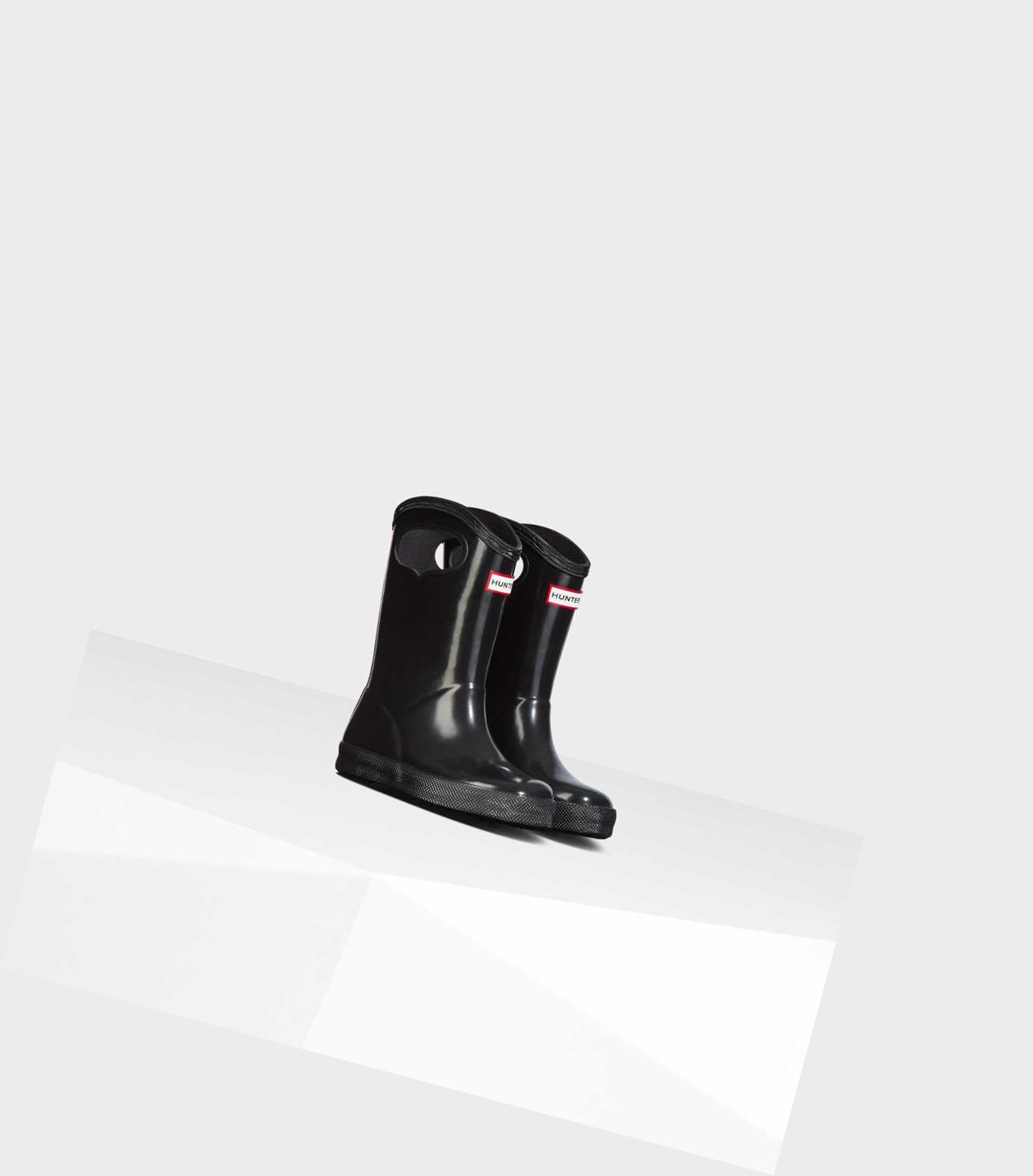Kids' Hunter Original First Classic Grab Handle Gloss Wellington Short Boots Black | 4657901-JT