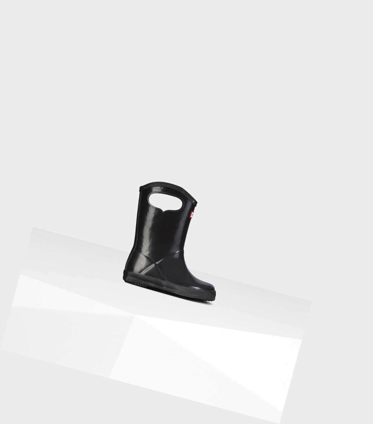 Kids\' Hunter Original First Classic Grab Handle Gloss Wellington Short Boots Black | 4657901-JT