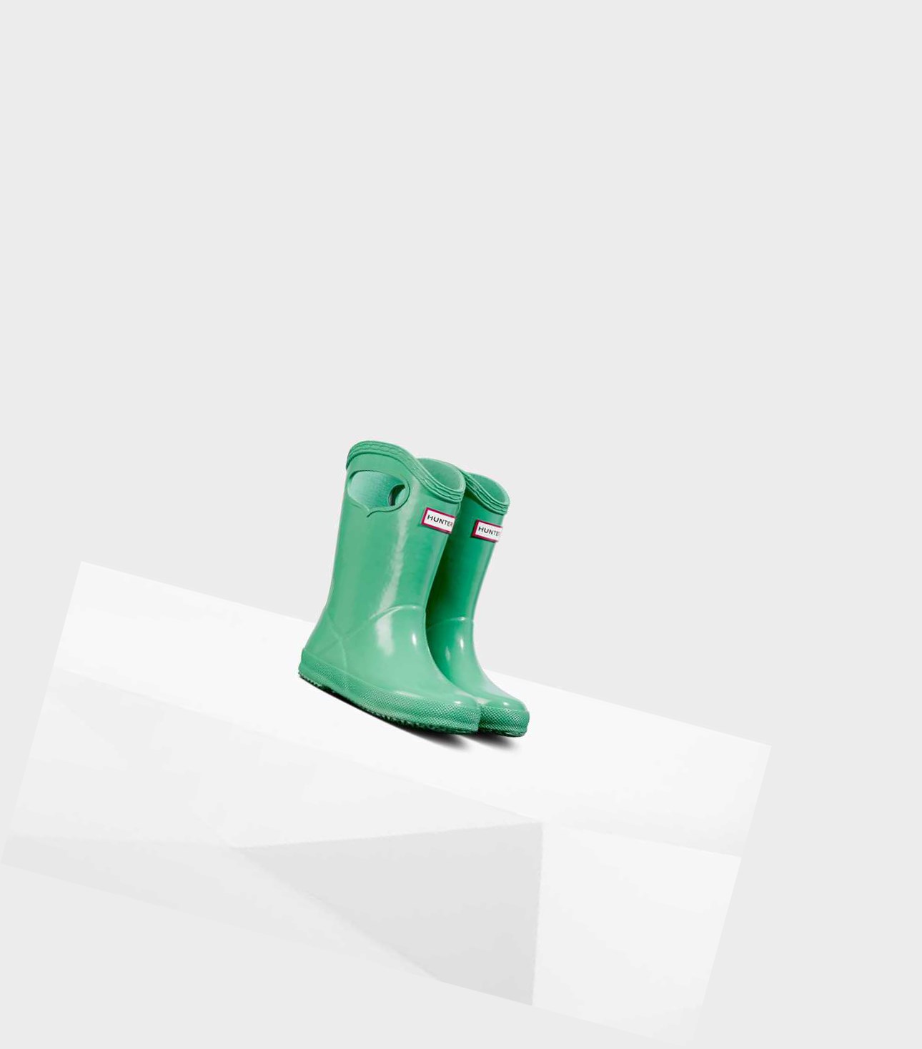 Kids' Hunter Original First Classic Grab Handle Gloss Wellington Short Boots Green | 5081673-WO