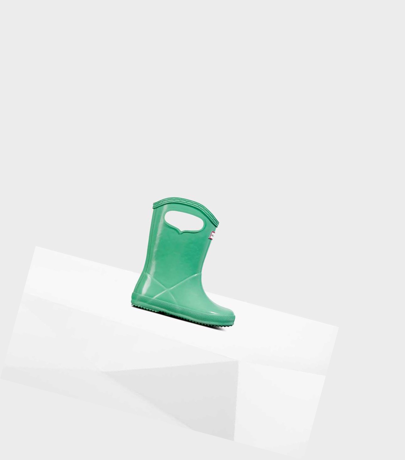 Kids\' Hunter Original First Classic Grab Handle Gloss Wellington Short Boots Green | 5081673-WO