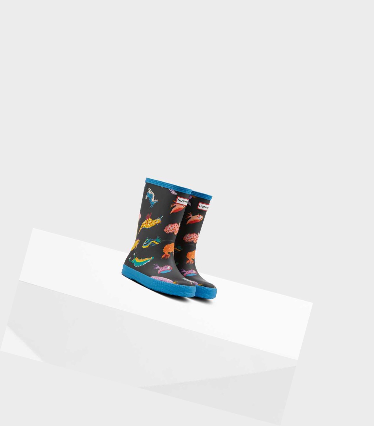 Kids' Hunter Original First Classic Sea Monster Print Wellington Short Boots Blue | 1892065-RJ