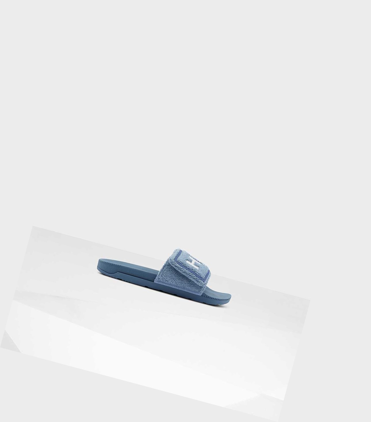 Men's Hunter Original Terry Towelling Logo Adjustable Slides Blue | 7295034-ET