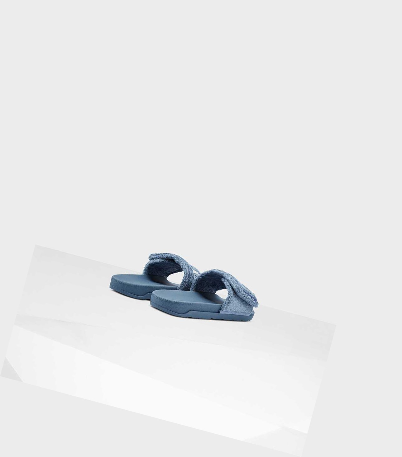 Men's Hunter Original Terry Towelling Logo Adjustable Slides Blue | 7295034-ET