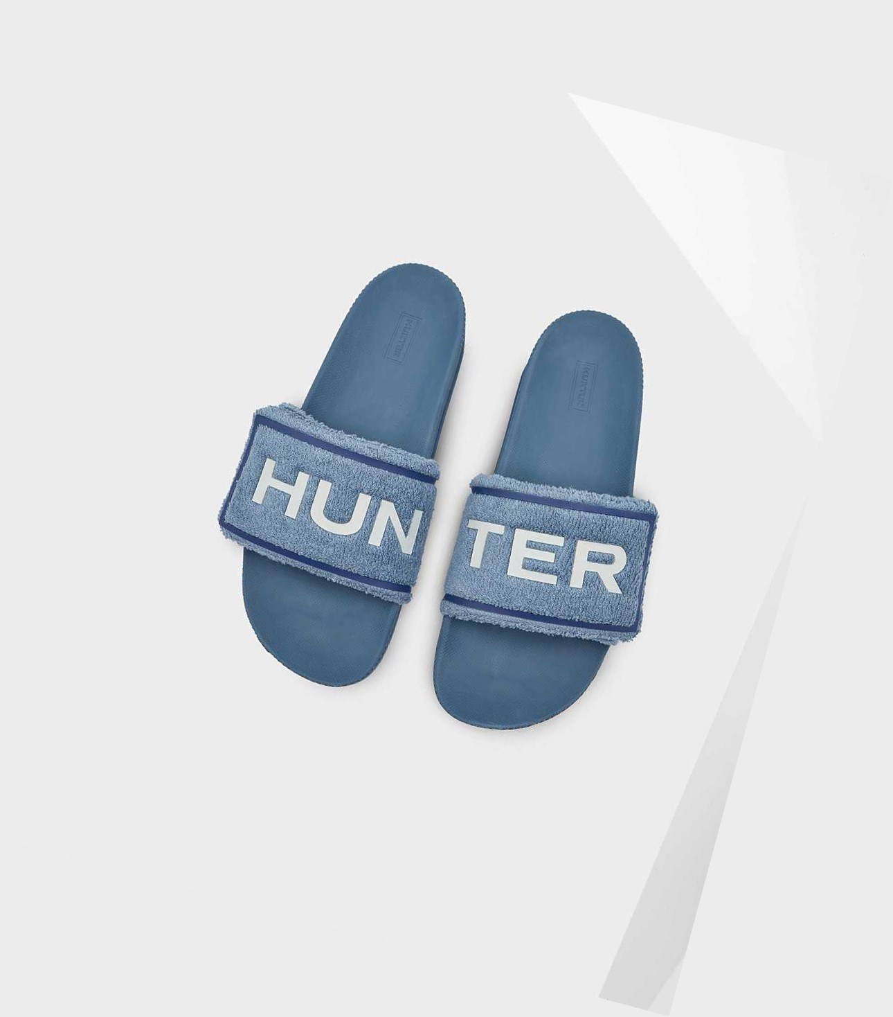 Men\'s Hunter Original Terry Towelling Logo Adjustable Slides Blue | 7295034-ET