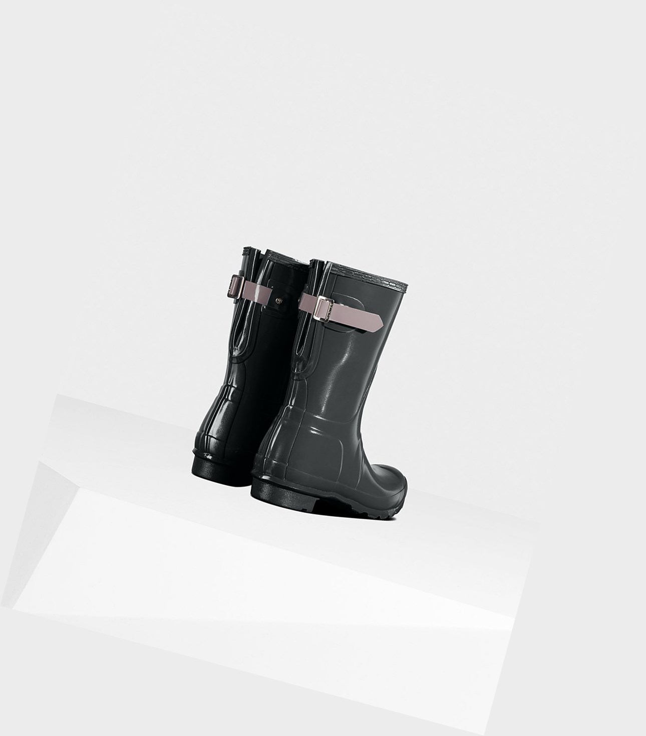 Women's Hunter Original Back Adjustable Gloss Short Boots Black / Purple | 2016874-IZ