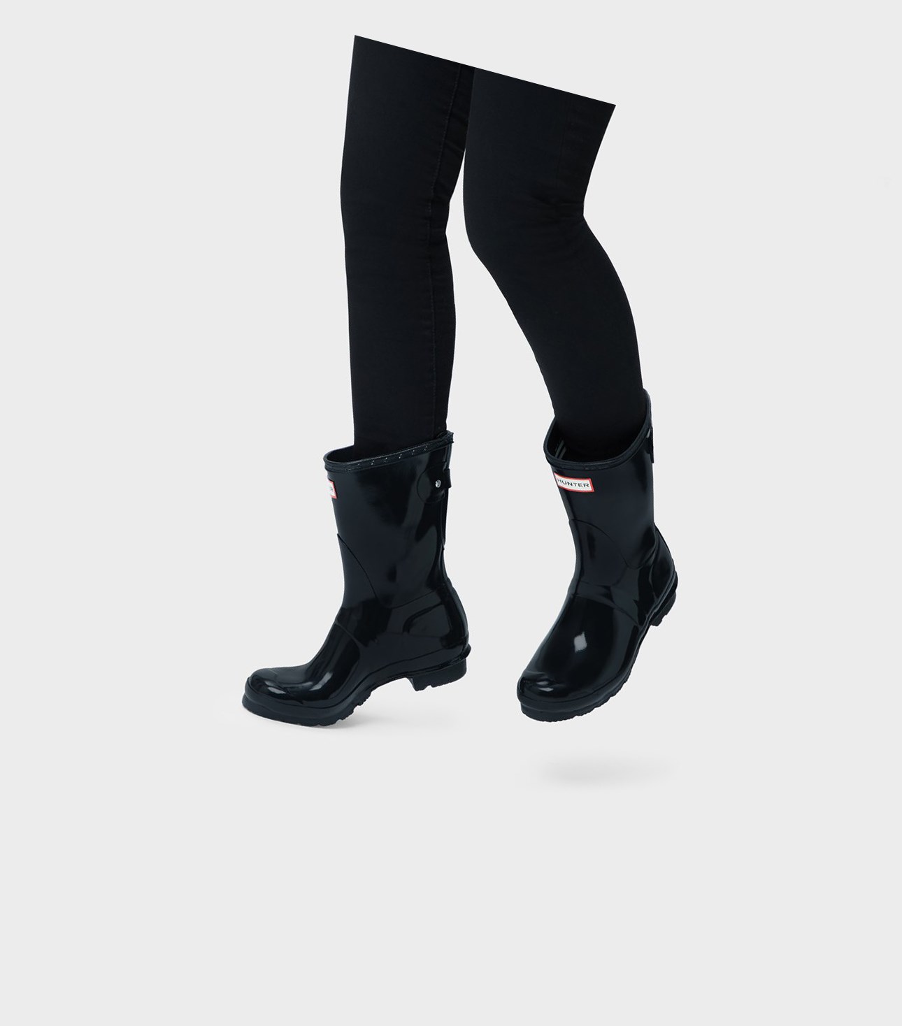 Women's Hunter Original Back Adjustable Gloss Short Boots Black | 6483250-RM