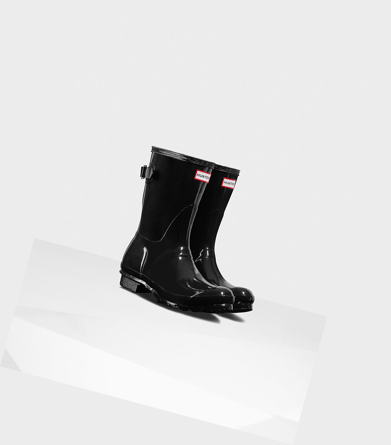 Women's Hunter Original Back Adjustable Gloss Short Boots Black | 6483250-RM