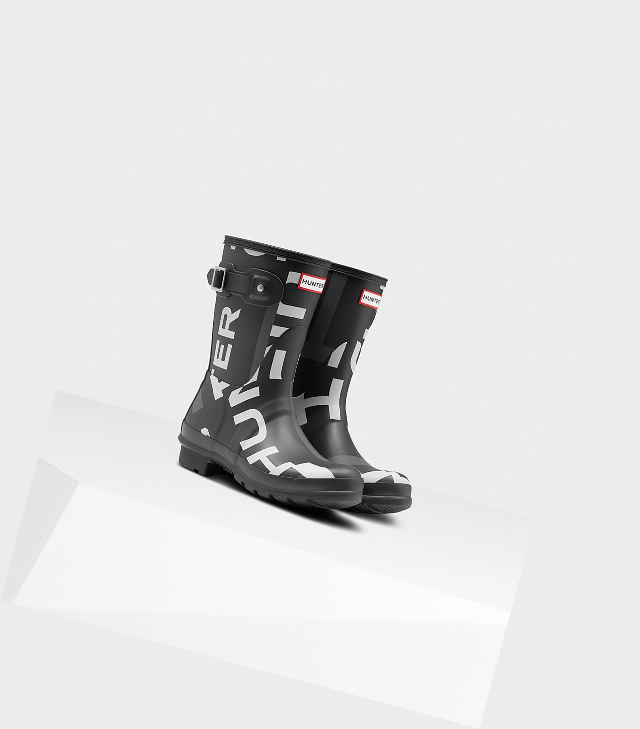 Women's Hunter Original Exploded Logo Short Boots Black | 3257816-RP
