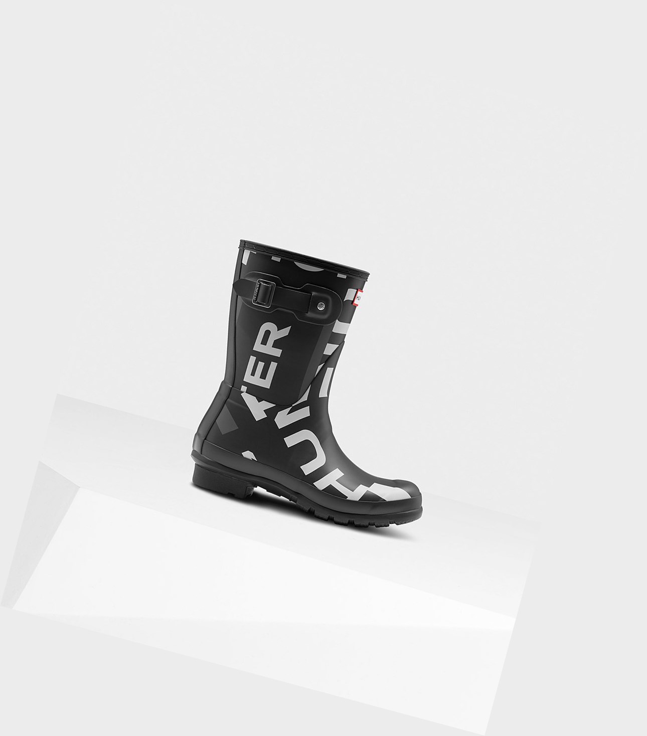 Women's Hunter Original Exploded Logo Short Boots Black | 3257816-RP