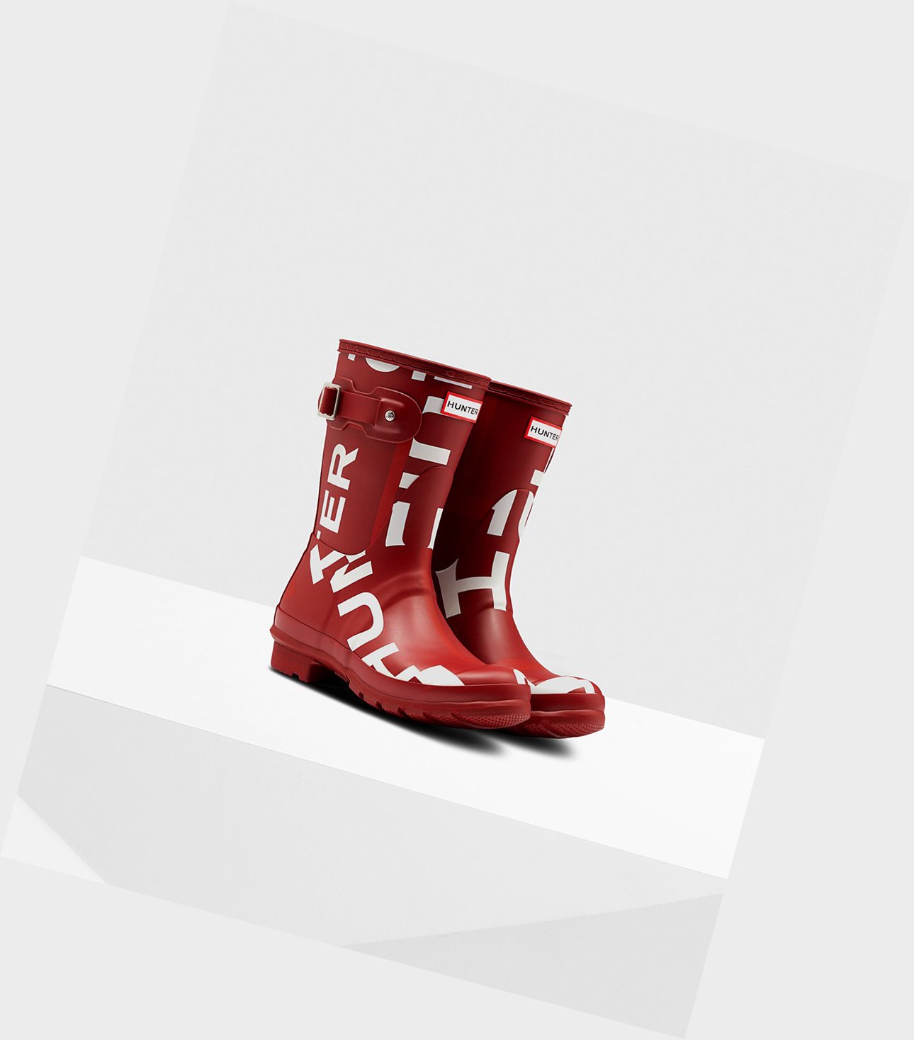 Women's Hunter Original Exploded Logo Short Boots Red | 5310429-NK