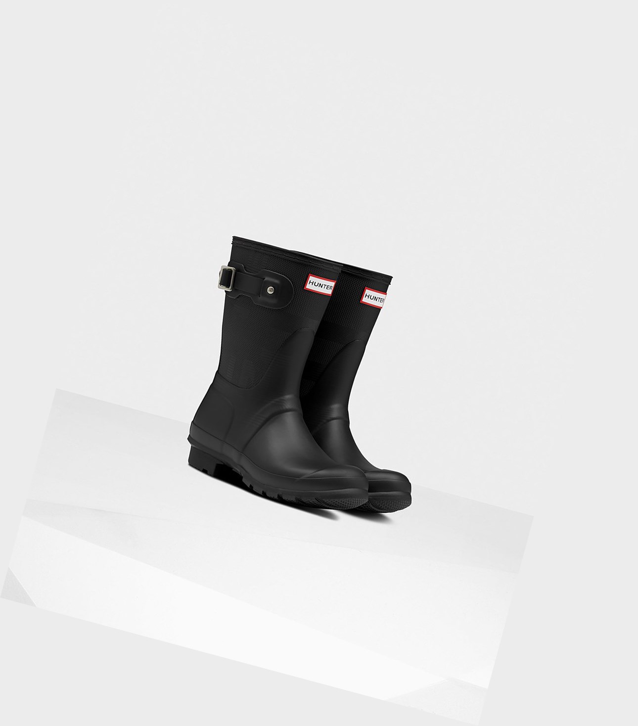 Women's Hunter Original Exploded Logo Texture Short Boots Black | 2796801-SI