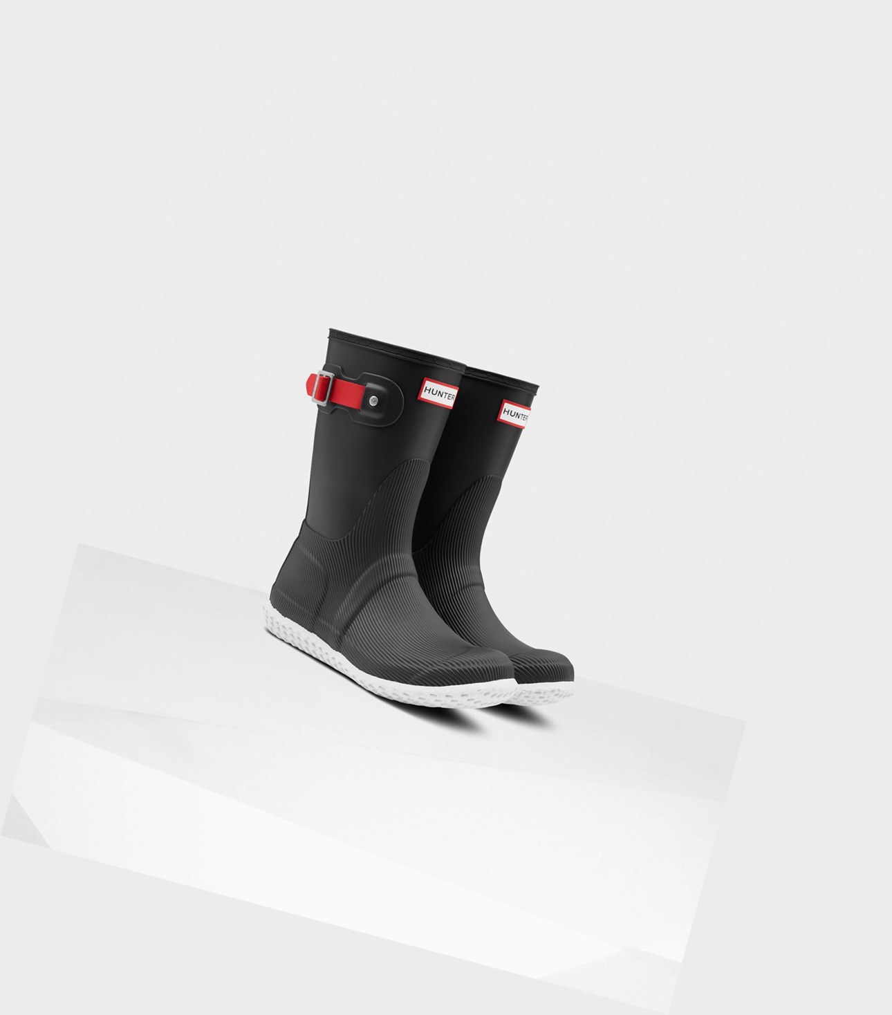 Women's Hunter Original Flat Heel Calendar Sole Short Boots Black / Red | 0392451-RX