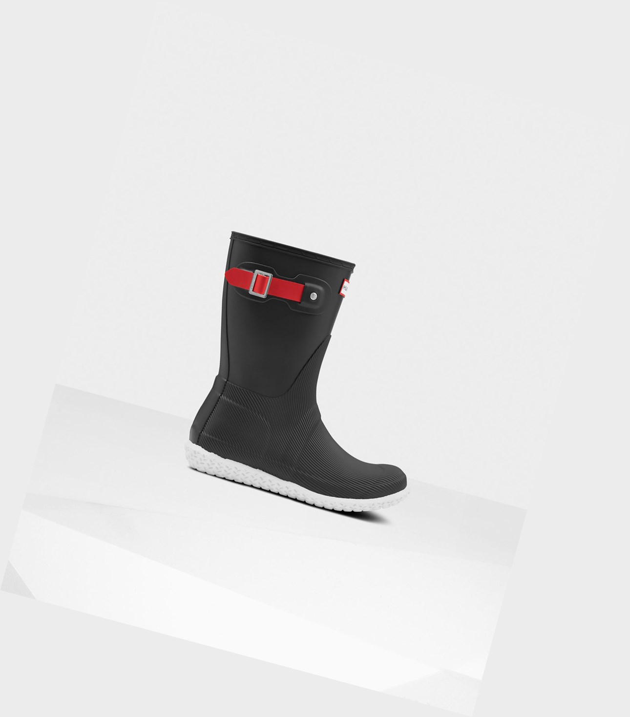 Women's Hunter Original Flat Heel Calendar Sole Short Boots Black / Red | 0392451-RX