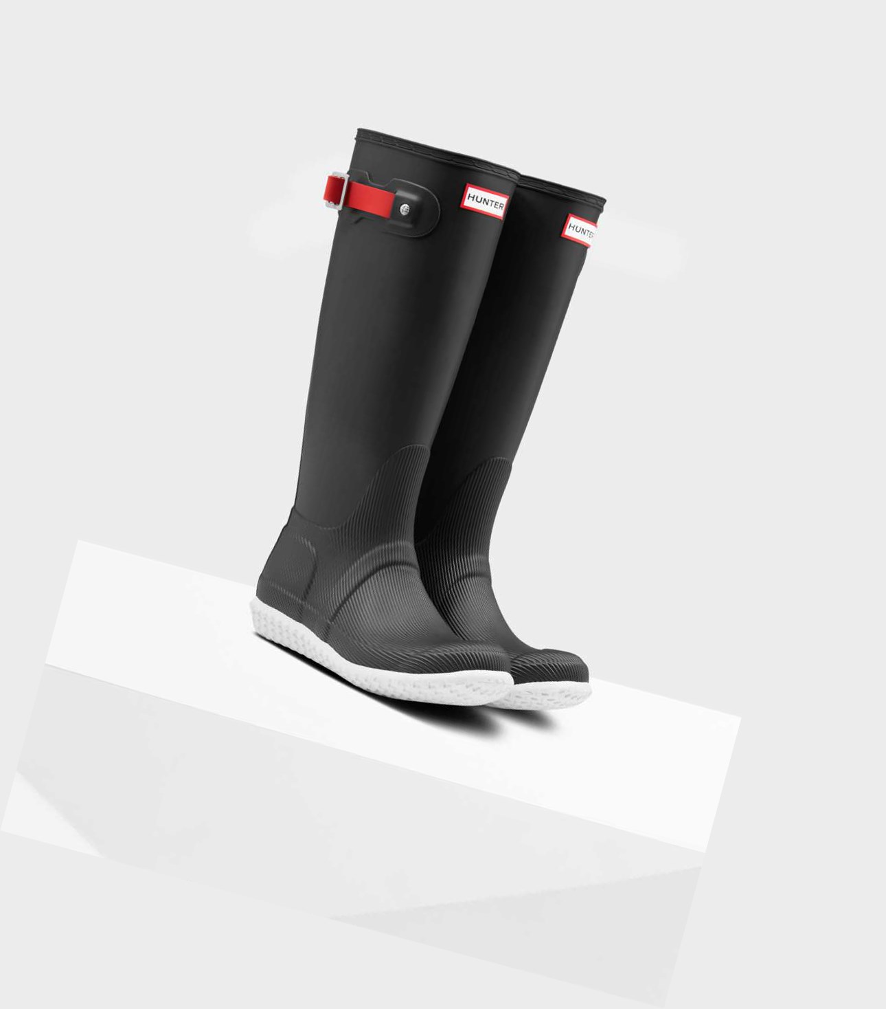 Women's Hunter Original Flat Heel Calendar Sole Wellington Tall Boots Black | 7196805-YU