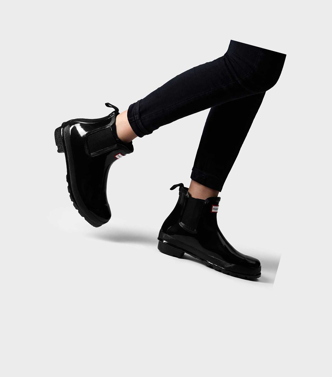 Women's Hunter Original Gloss Chelsea Boots Black | 9570681-UT