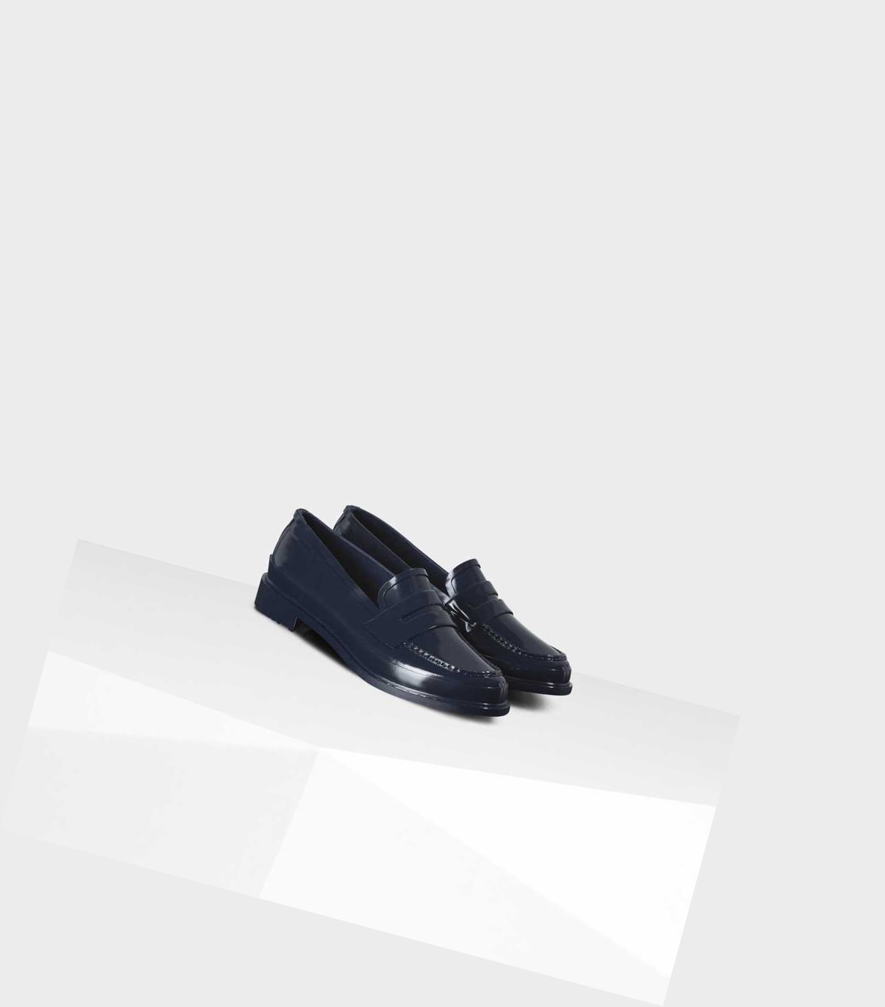 Women's Hunter Original Gloss Penny Loafers Navy | 4216870-JE
