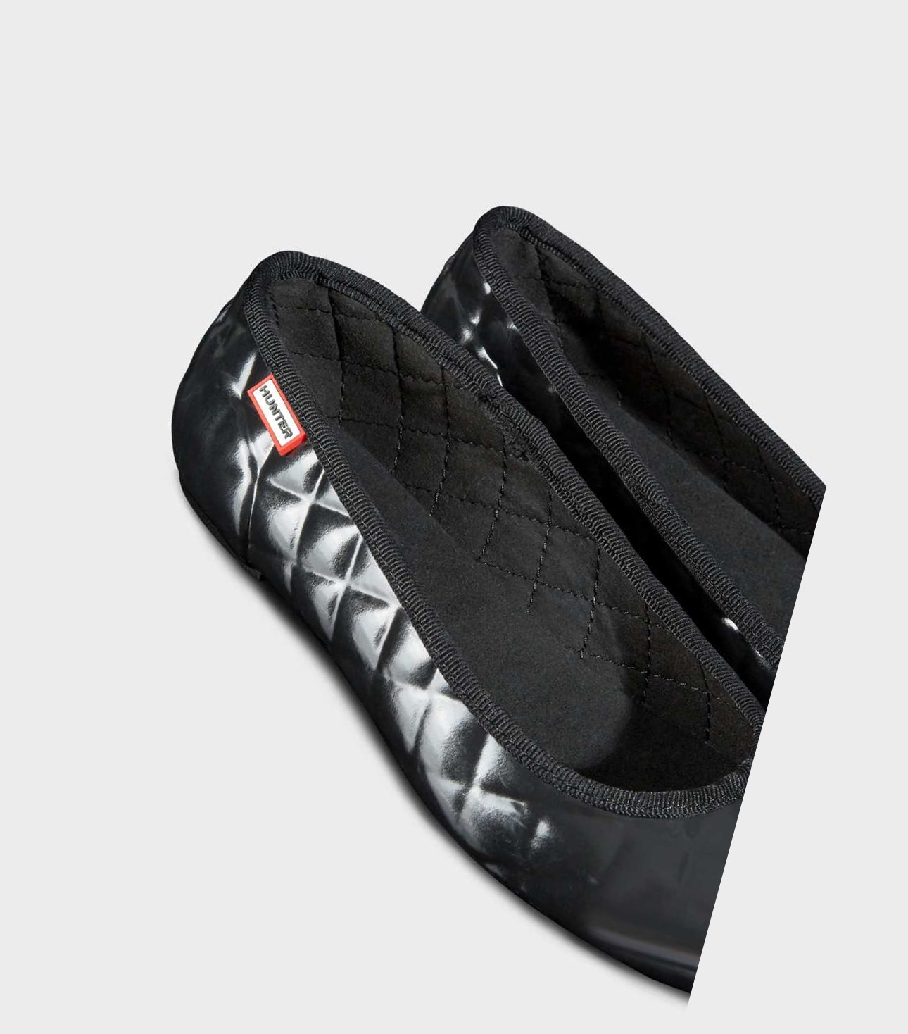Women's Hunter Original Gloss Quilted Ballet Flats Black | 5170623-EC