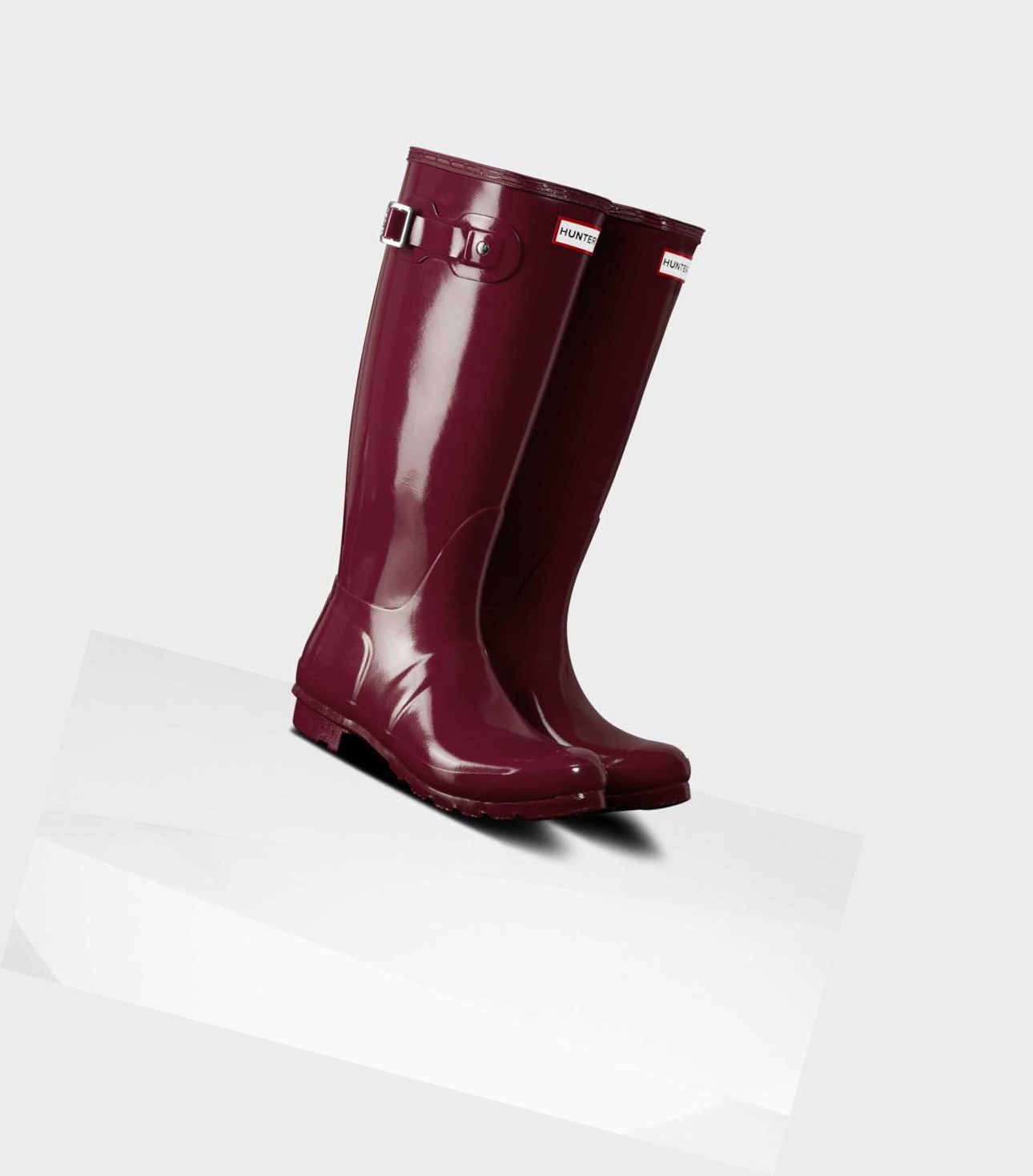 Women's Hunter Original Gloss Wellington Tall Boots Burgundy | 5948603-RK