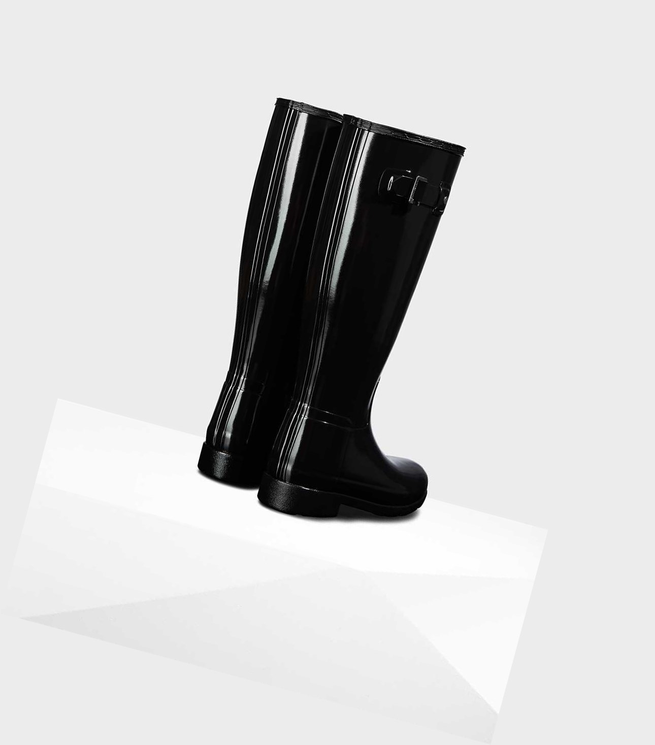 Women's Hunter Original Refined Gloss Wellington Tall Boots Black | 8419073-ZX