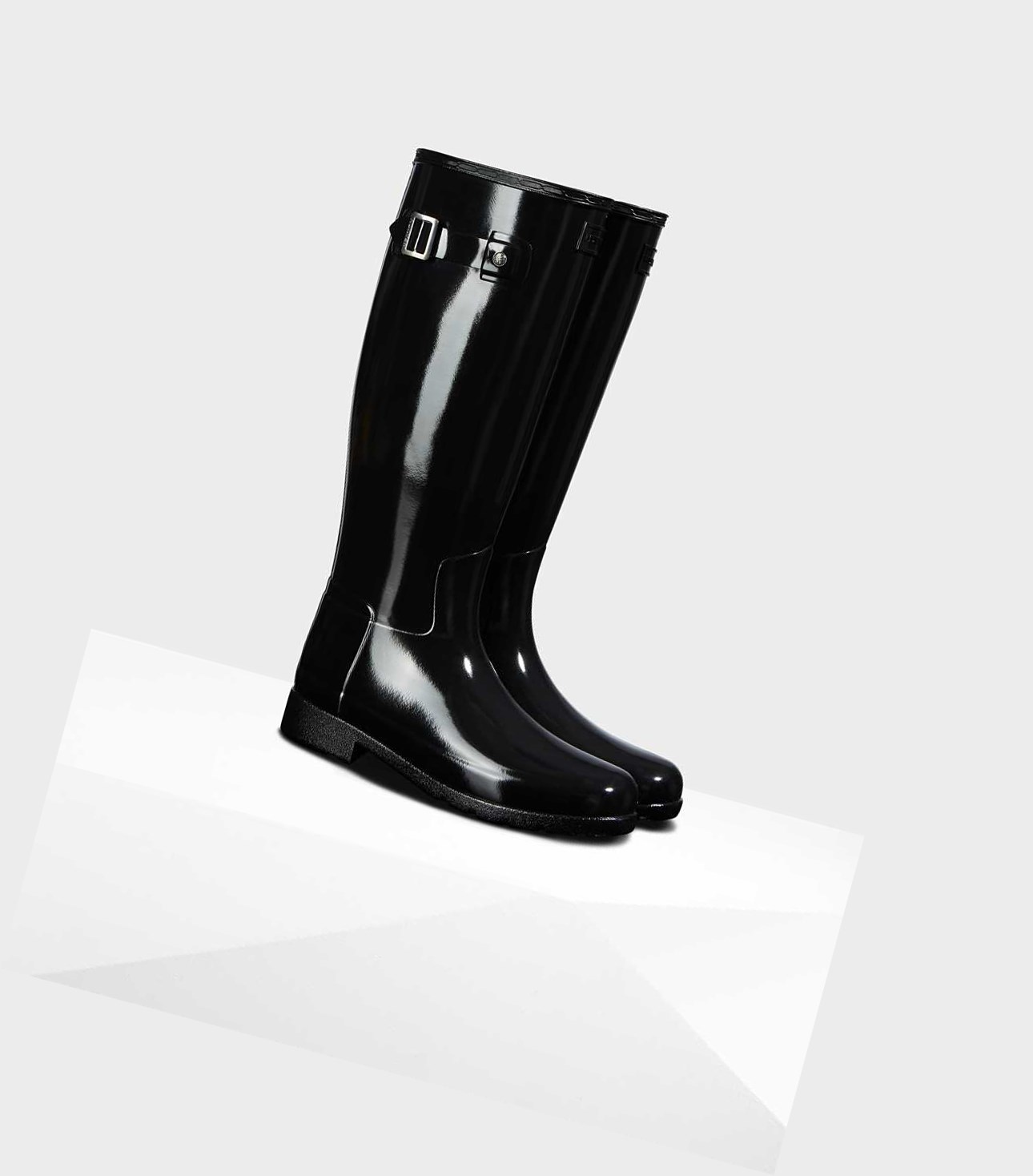 Women's Hunter Original Refined Gloss Wellington Tall Boots Black | 8419073-ZX