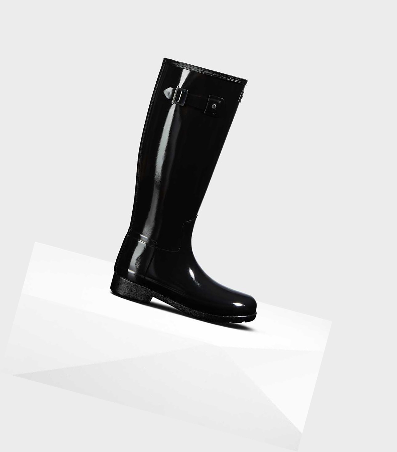Women\'s Hunter Original Refined Gloss Wellington Tall Boots Black | 8419073-ZX