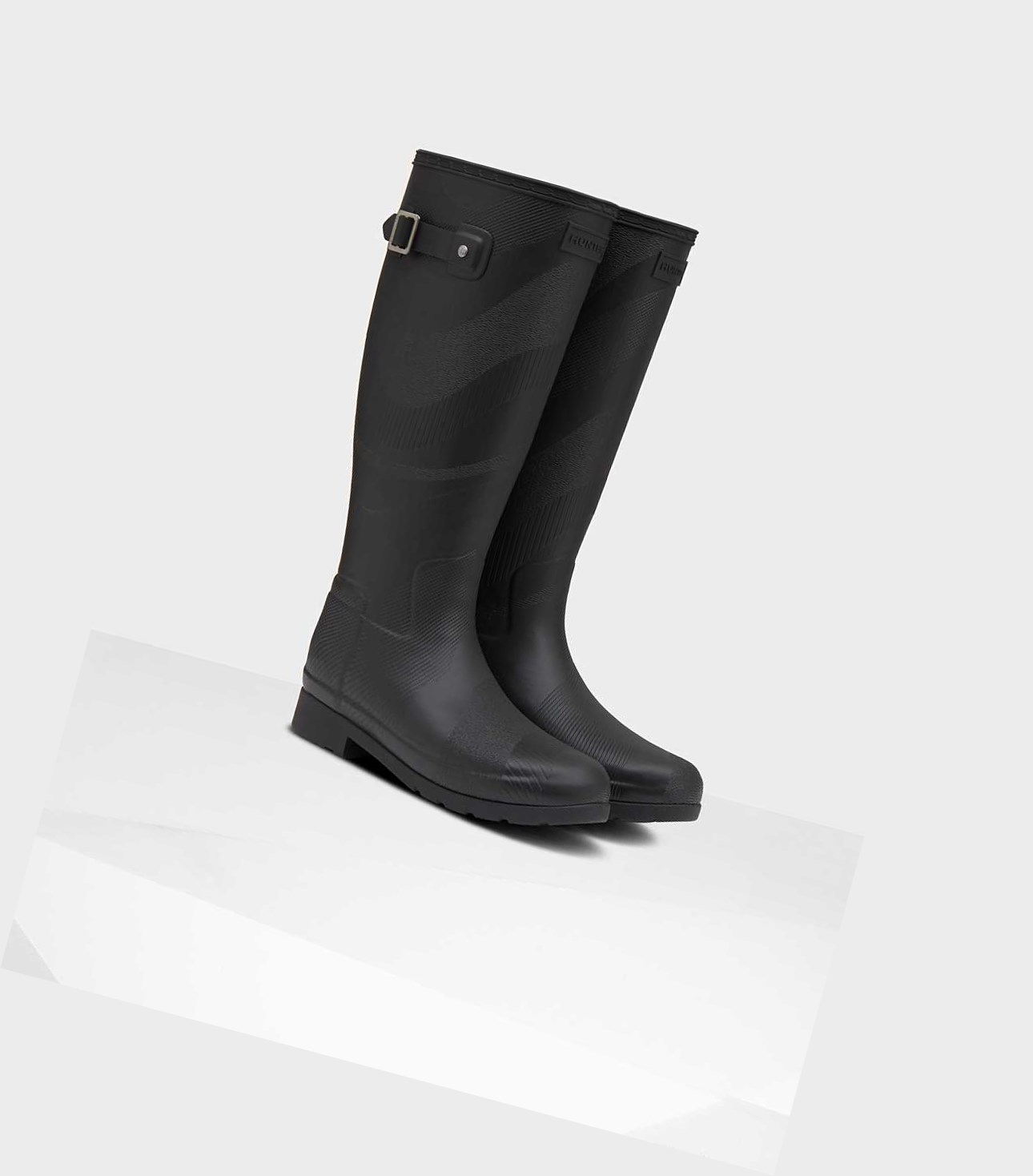 Women's Hunter Original Refined Insulated Wave Texture Wellington Tall Boots Black | 8316205-SF