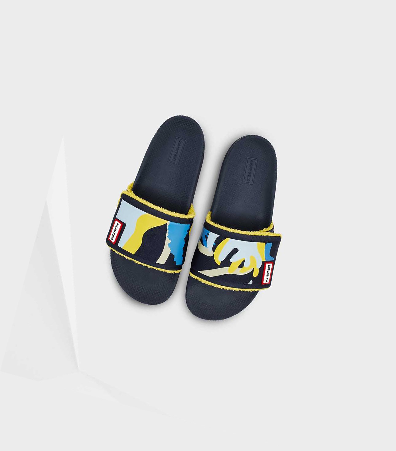 Women\'s Hunter Original Rockpool Camo Print Adjustable Slides Navy | 7829165-ST