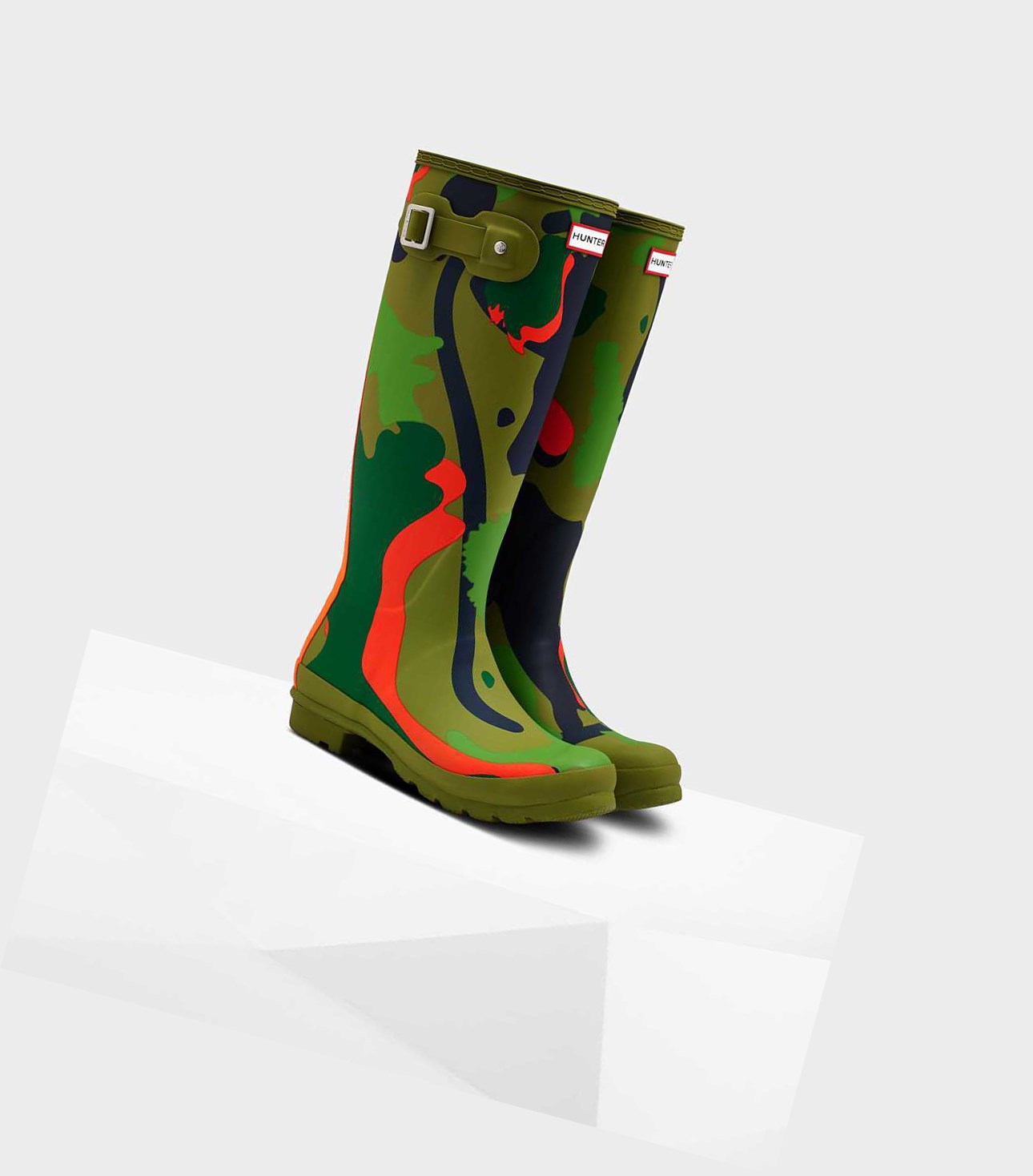 Women's Hunter Original Rockpool Camo Wellington Tall Boots Green | 8605732-NB