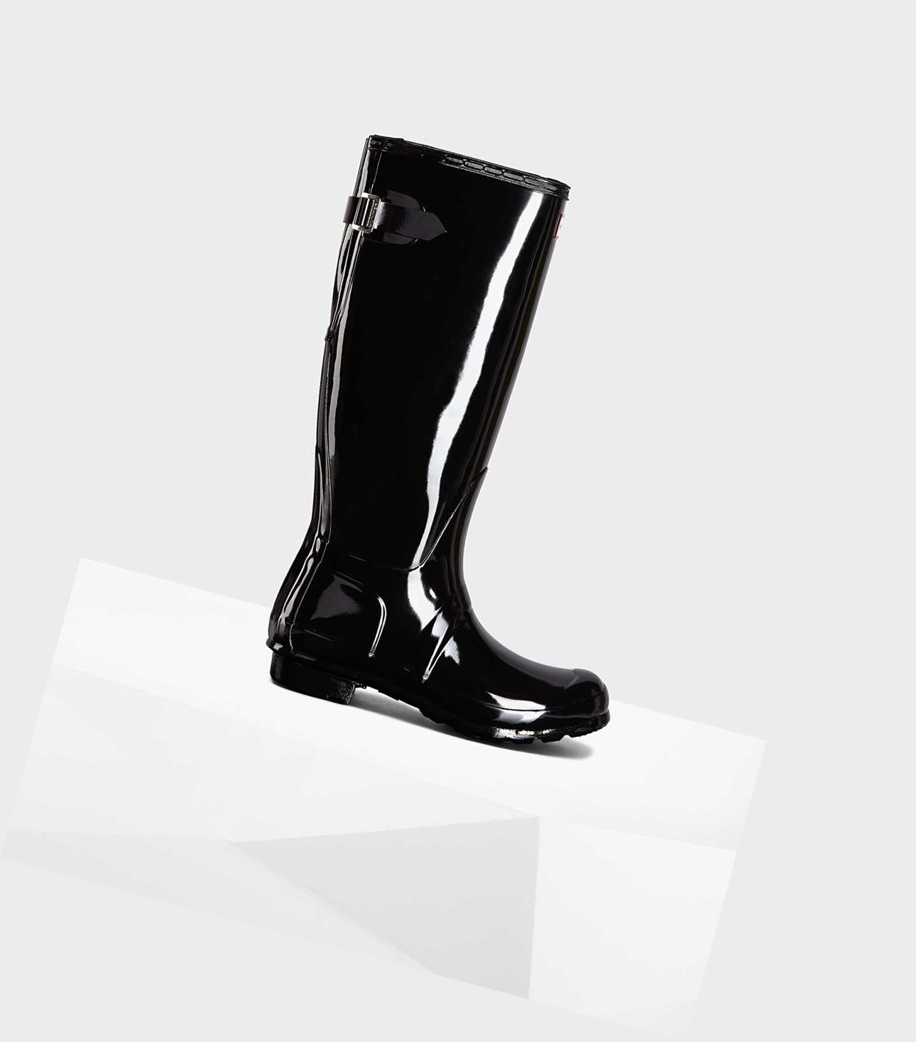 Women\'s Hunter Original Tall Back Gloss Wellington Adjustable Tall Boots Black | 1968243-HQ