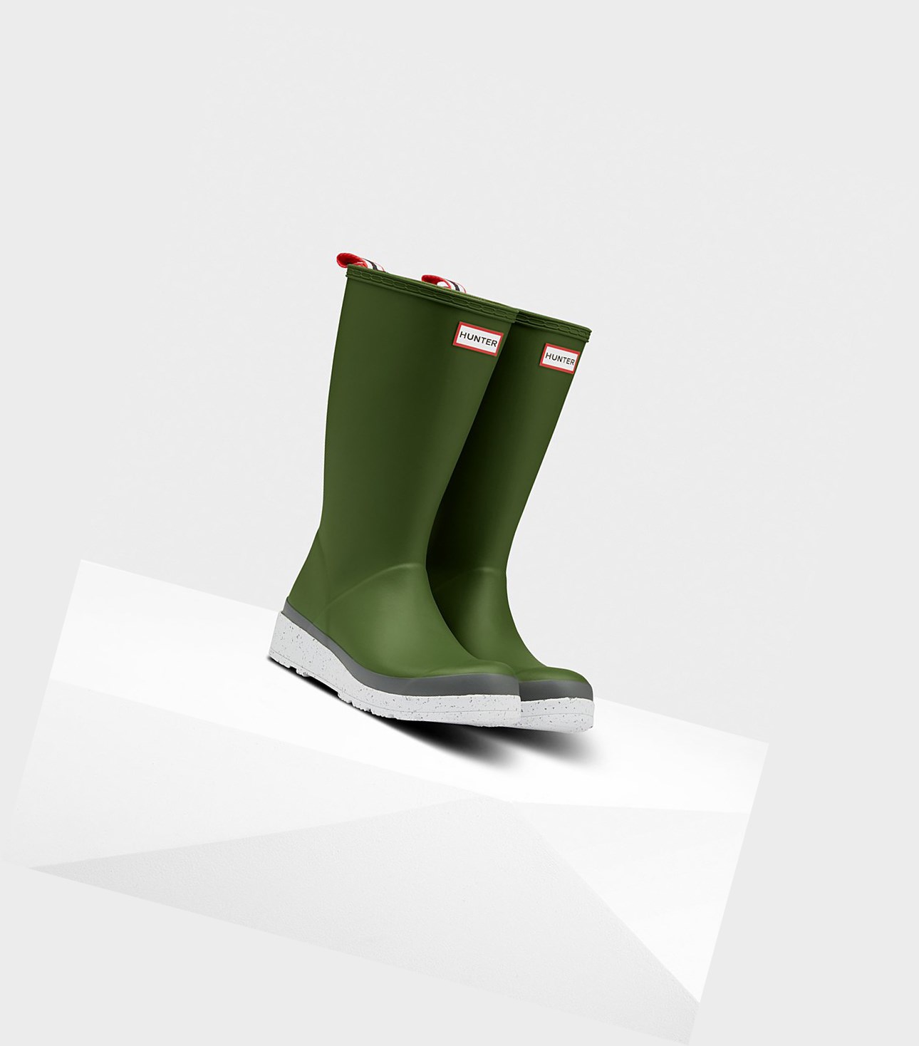 Women's Hunter Original Tall Speckle Rain Play Boots Green / White | 8915430-BD