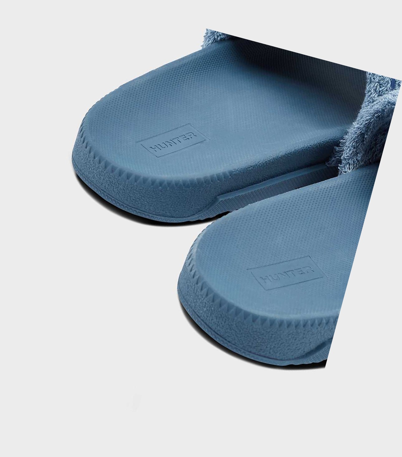Women's Hunter Original Terry Towelling Logo Adjustable Slides Blue | 2081943-KW
