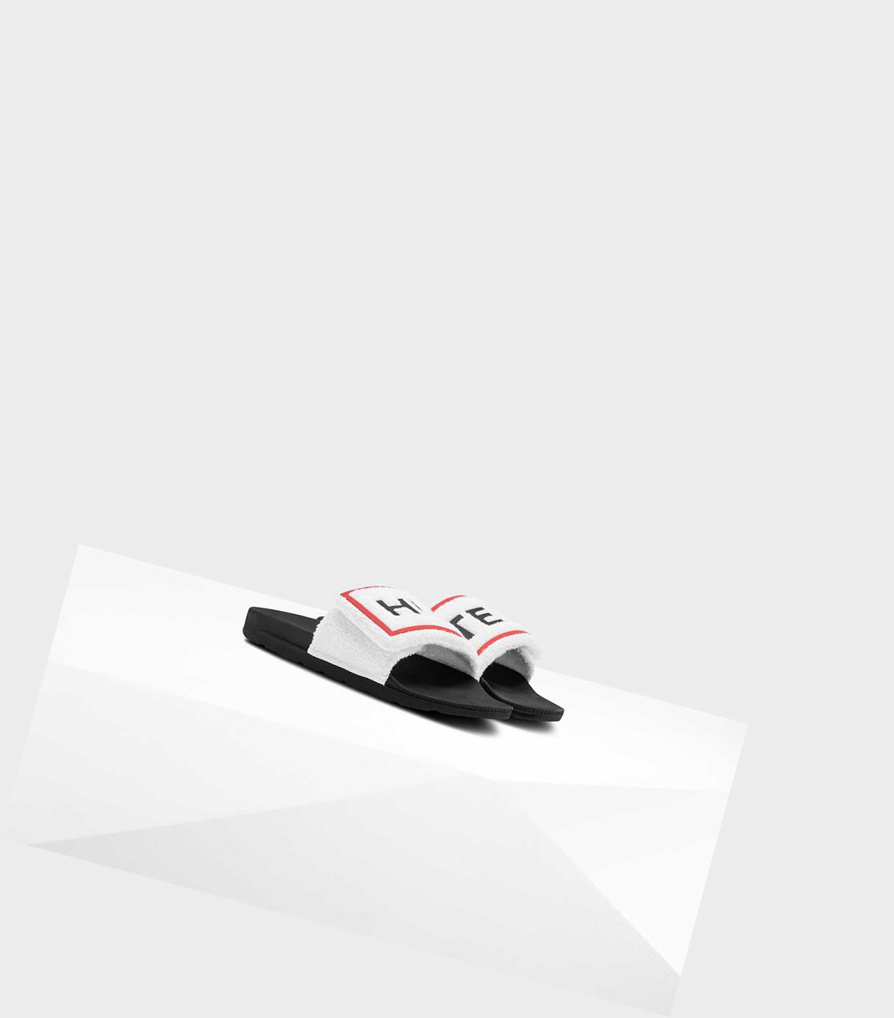 Women's Hunter Original Terry Towelling Logo Adjustable Slides White | 3861957-UN