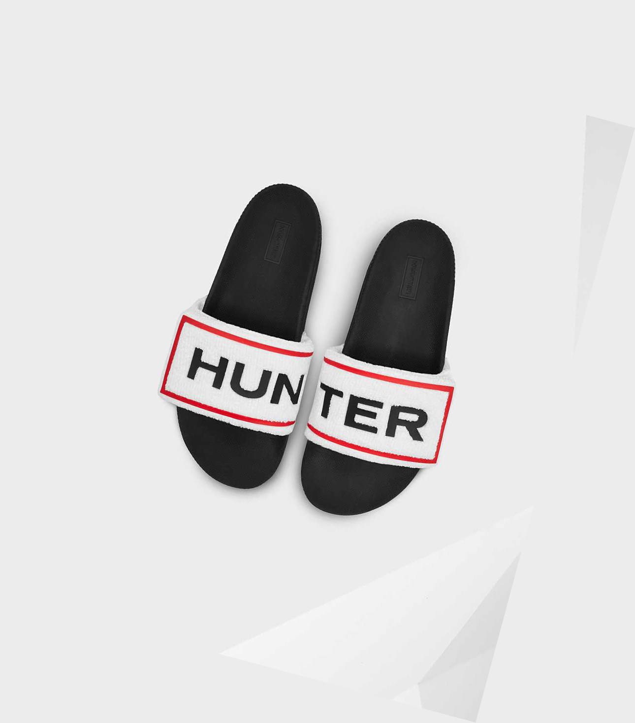 Women\'s Hunter Original Terry Towelling Logo Adjustable Slides White | 3861957-UN