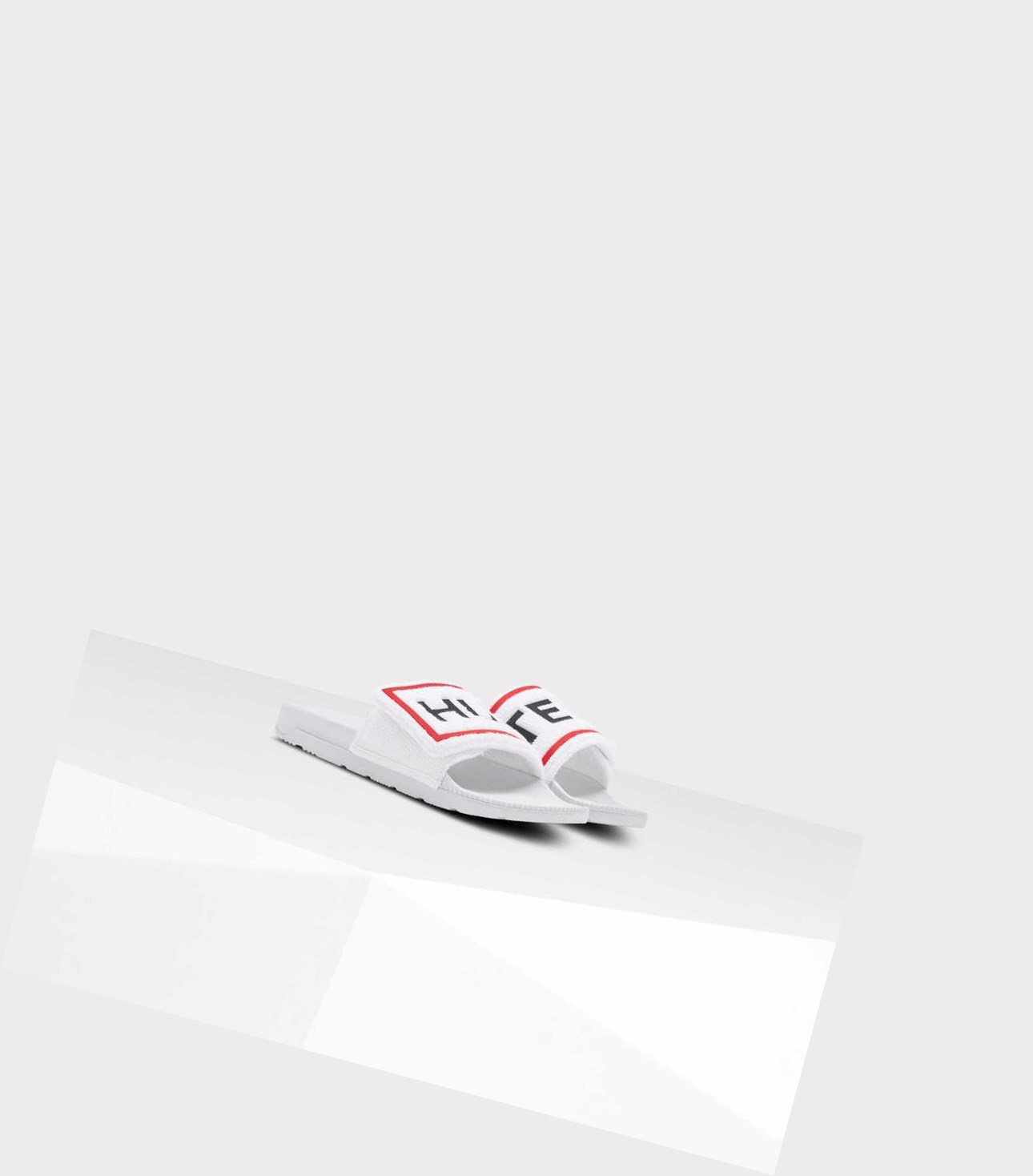 Women's Hunter Original Terry Towelling Logo Adjustable Slides White | 9043716-JG