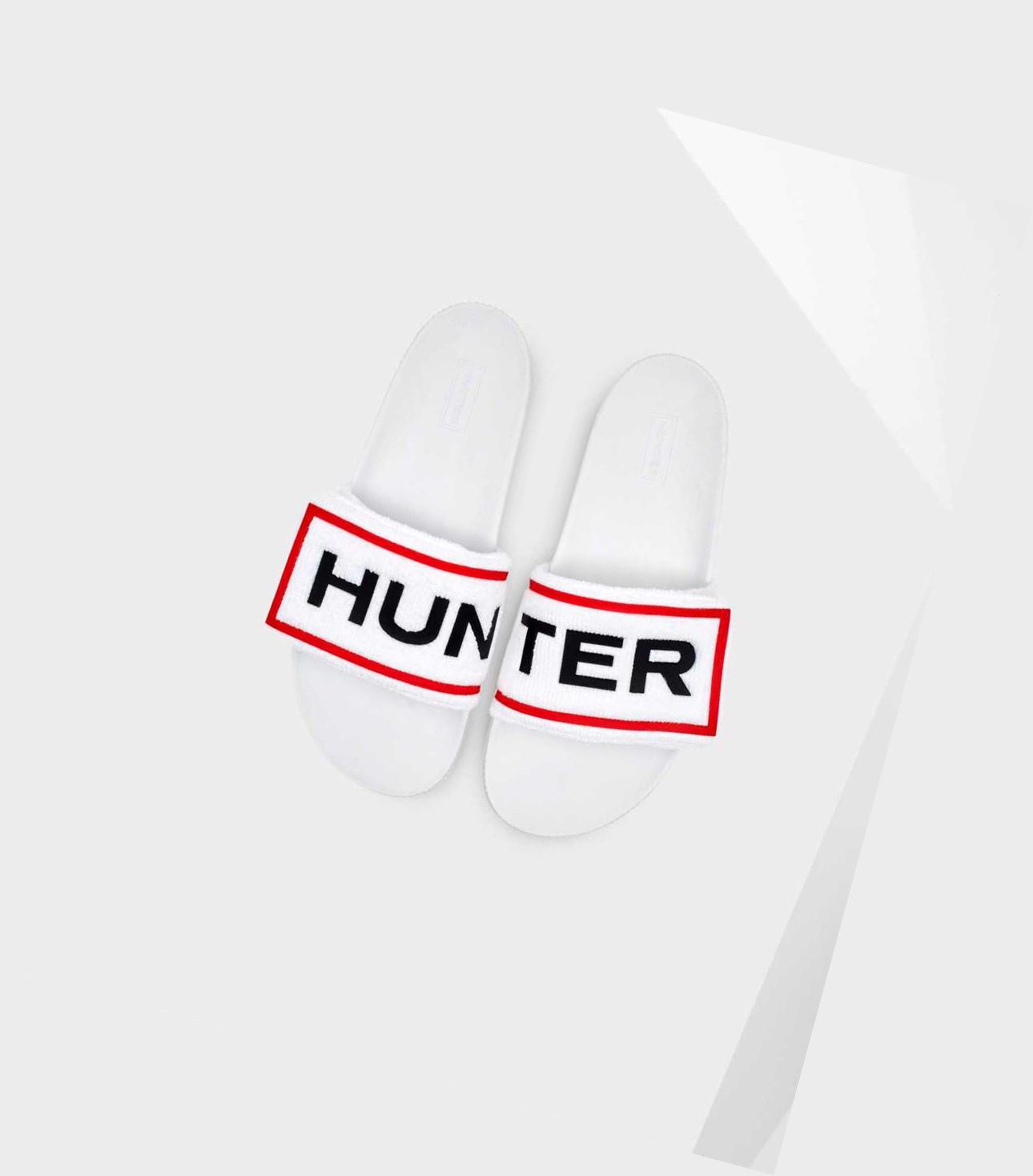 Women\'s Hunter Original Terry Towelling Logo Adjustable Slides White | 9043716-JG