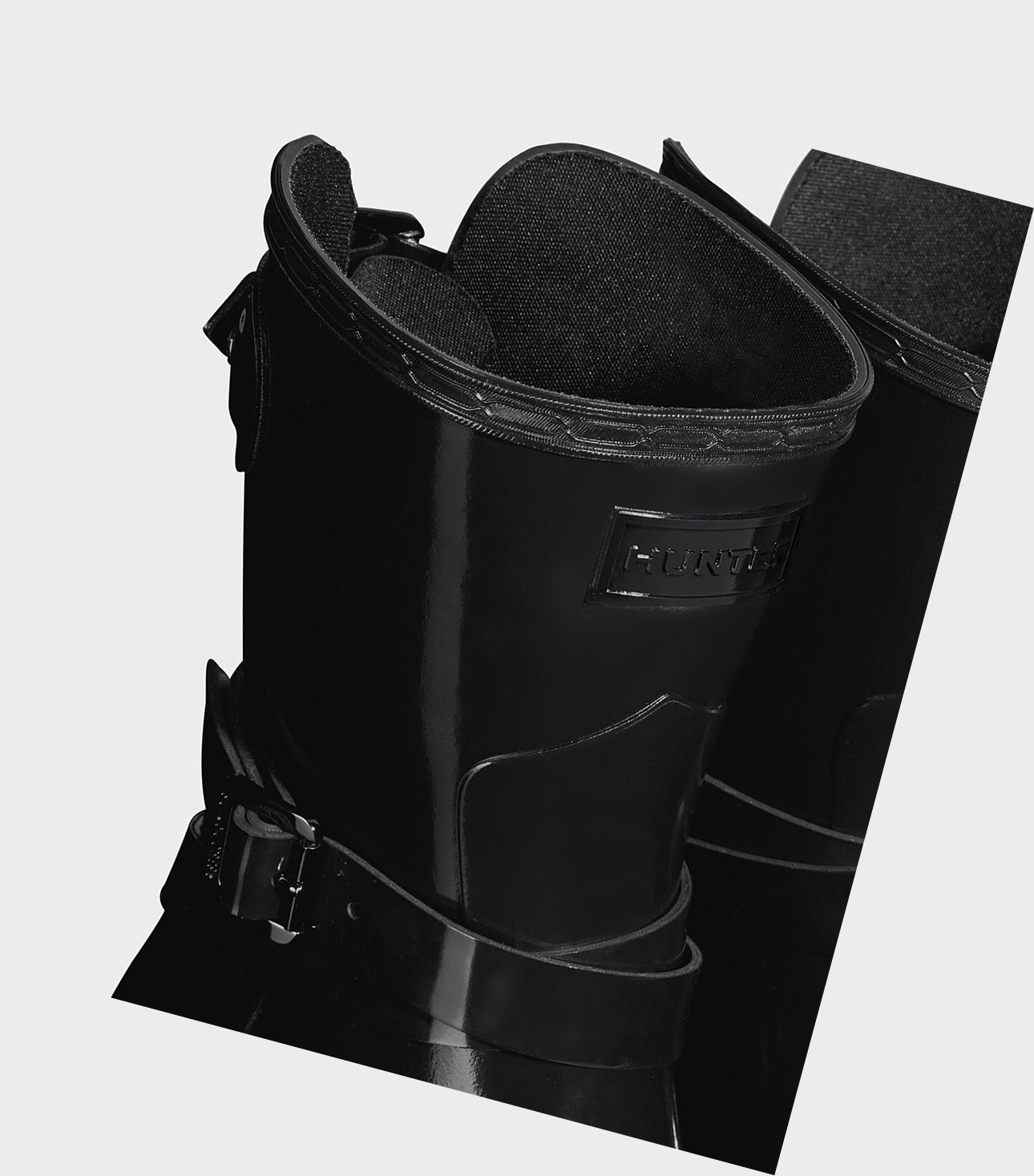 Women's Hunter Refined Slim Fit Adjustable Gloss Short Boots Black | 8059623-UW
