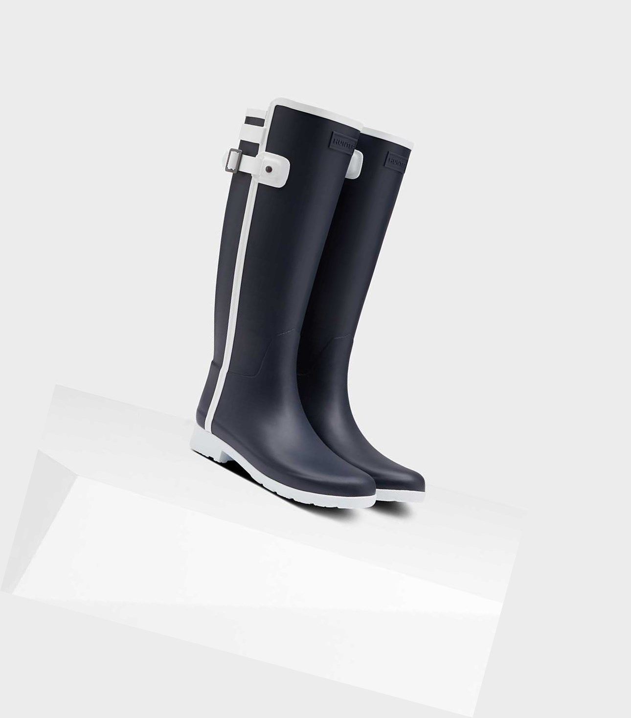 Women's Hunter Refined Slim Fit Contrast Wellington Tall Boots Navy | 9385461-TJ