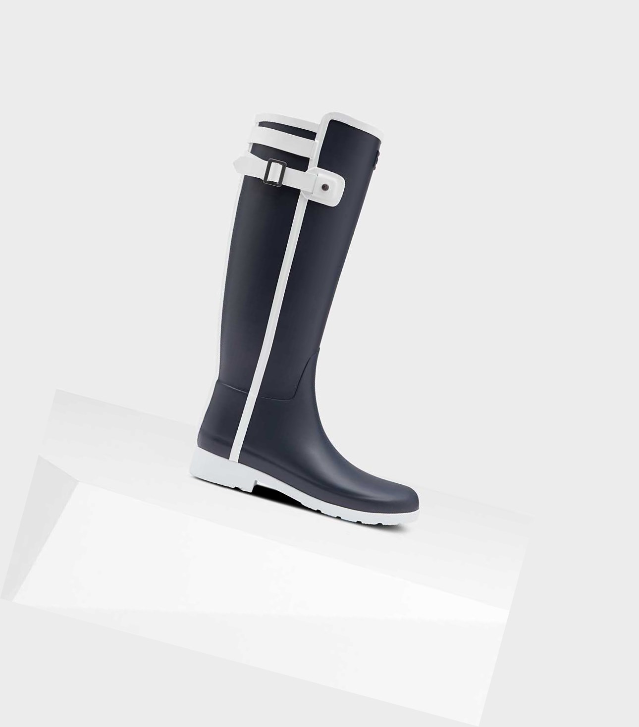 Women\'s Hunter Refined Slim Fit Contrast Wellington Tall Boots Navy | 9385461-TJ