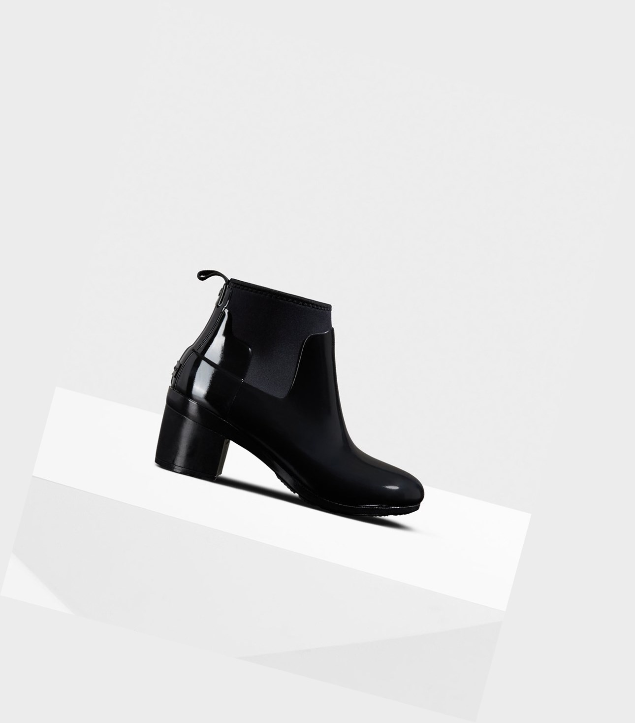 Women\'s Hunter Refined Slim Fit Gloss Mid Heeled Boots Black | 5906473-FV