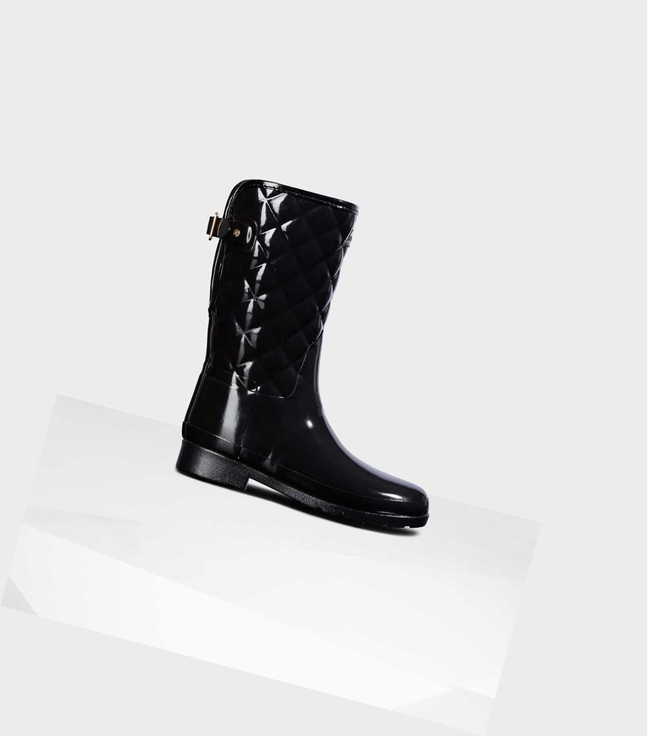 Women\'s Hunter Refined Slim Fit Quilted Short Wellington Adjustable Short Boots Black | 7249031-OU