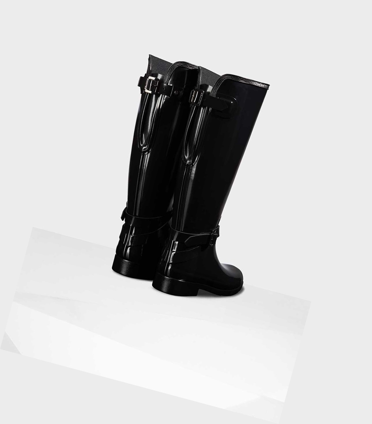 Women's Hunter Refined Tall Gloss Wellington Adjustable Tall Boots Black | 6310974-MF